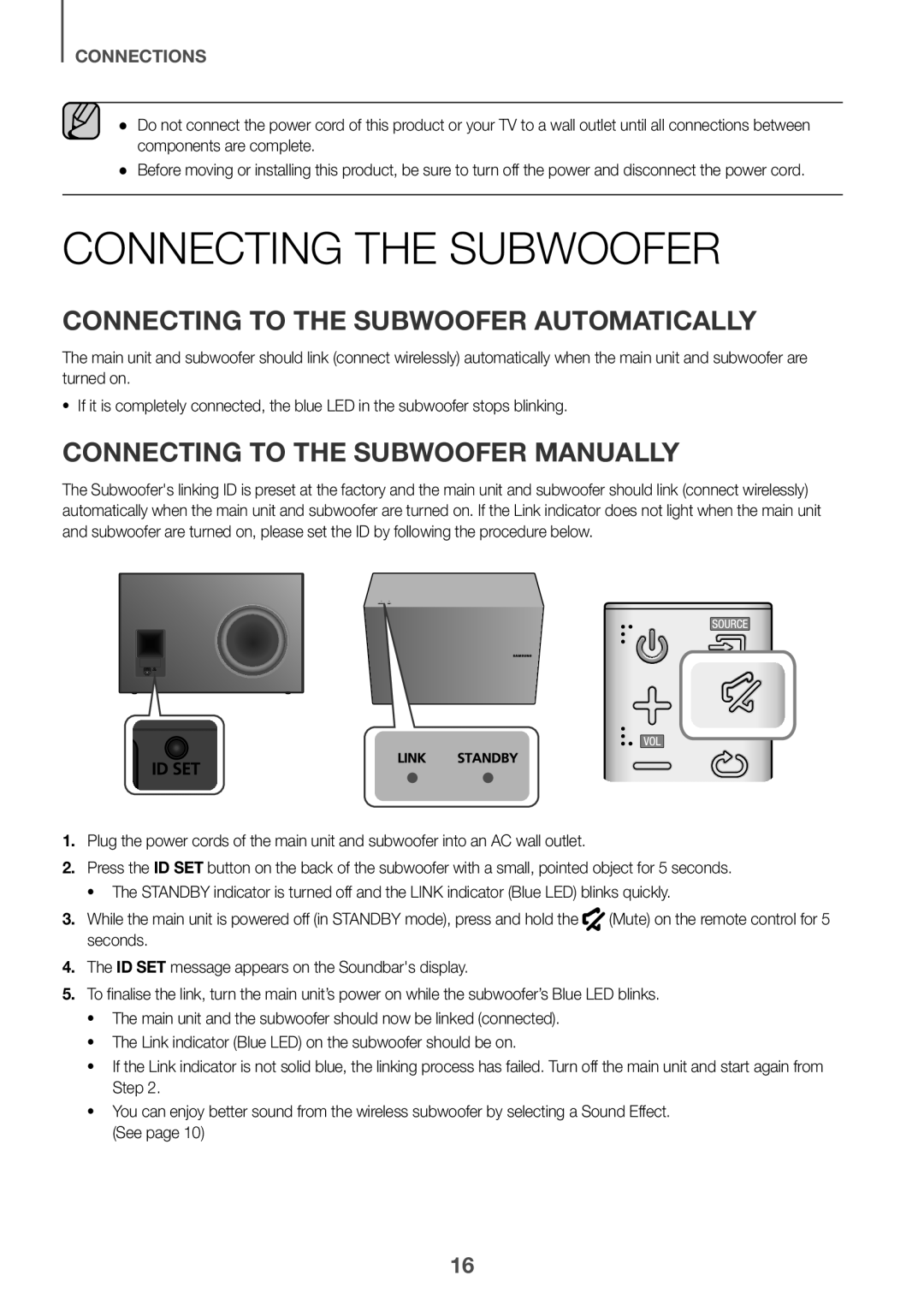 Samsung HW-J8501/UM manual Connecting the Subwoofer, Connecting to the Subwoofer Automatically 