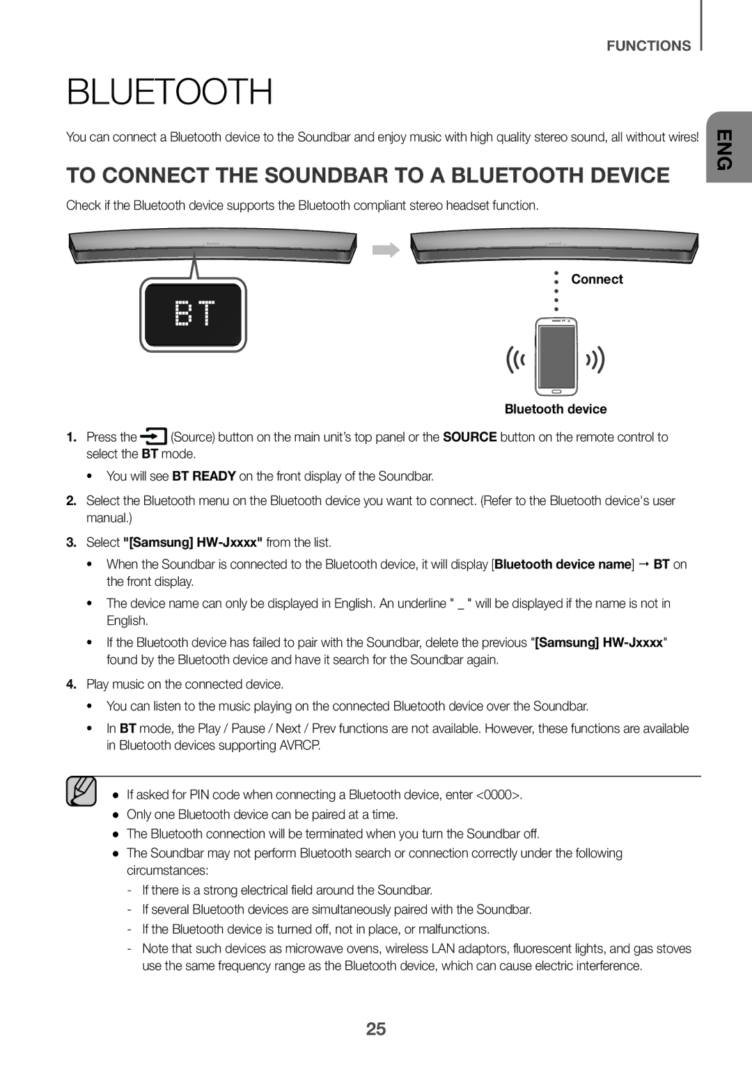 Samsung HW-J8501/UM manual To Connect the Soundbar to a Bluetooth Device, Connect Bluetooth device 