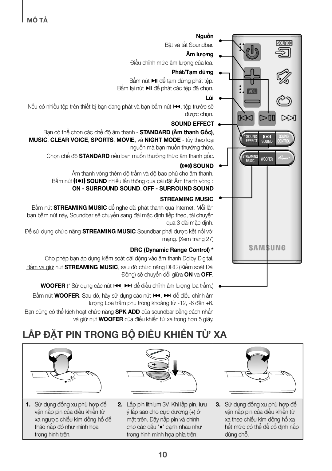 Samsung HW-J8501/XV manual Lắp, Trong BỘ ĐIỀU KHIỂN TỪ XA, Sound Effect, On Surround Sound , OFF Surround Sound 