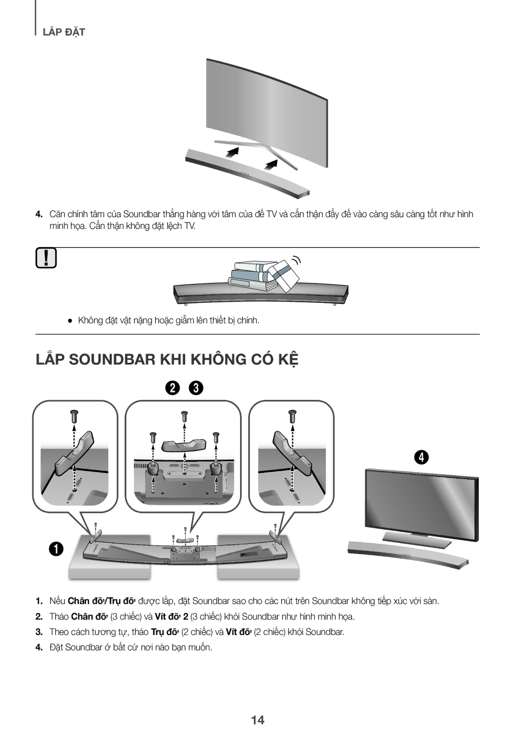 Samsung HW-J8501/XV manual LẮP Soundbar KHI Không CÓ KỆ 