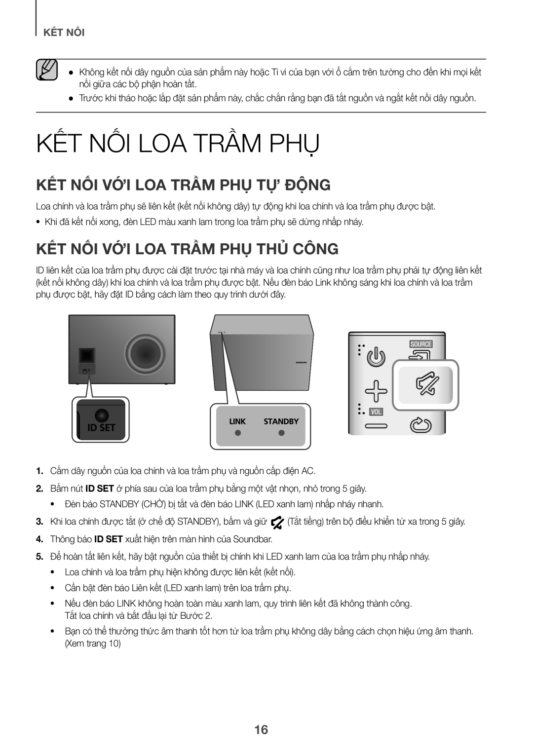 Samsung HW-J8501/XV manual Kết Nối Loa Trầm Phụ, Kêt Nôi Với Loa Trầm Phụ Tự Động, Công, Để 