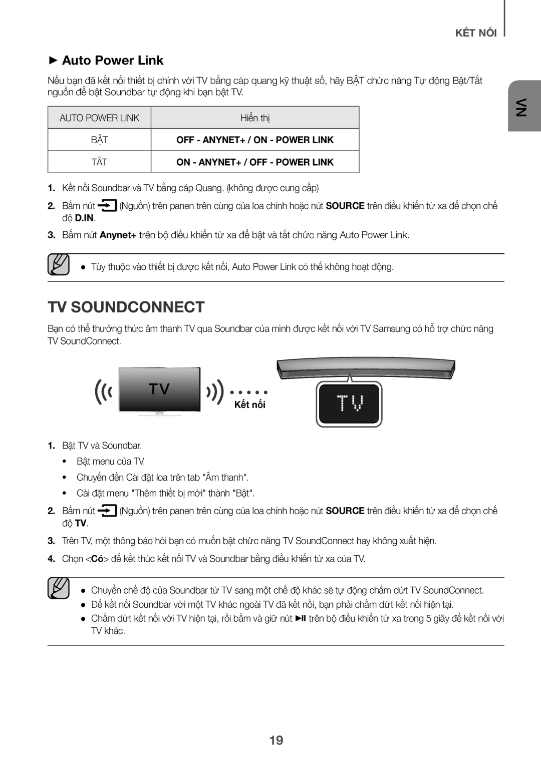 Samsung HW-J8501/XV manual Hiển thị, OFF ANYNET+ / on Power Link, On ANYNET+ / OFF Power Link, Kêt nối 