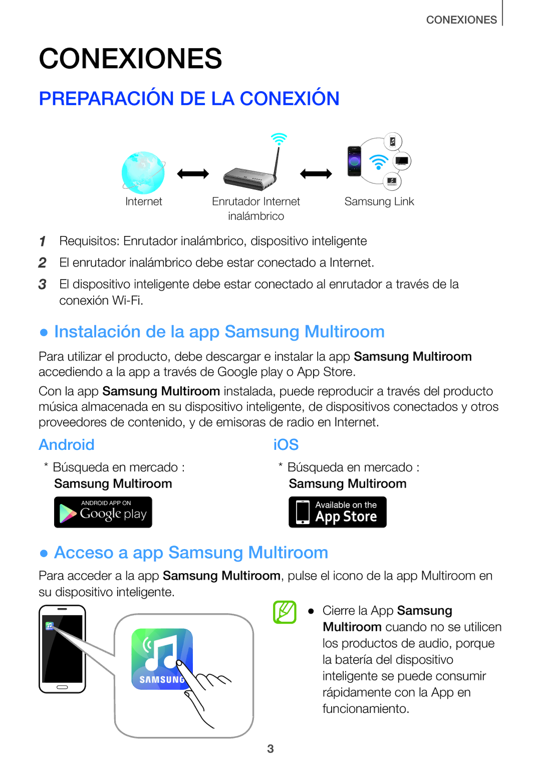 Samsung HW-J8501/ZF Preparación DE LA Conexión, Instalación de la app Samsung Multiroom, Acceso a app Samsung Multiroom 