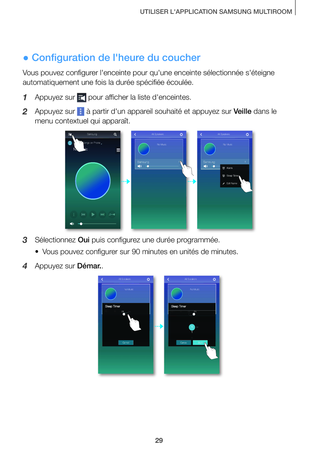 Samsung HW-J7501/ZF, HW-J8501/ZF manual Configuration de lheure du coucher 