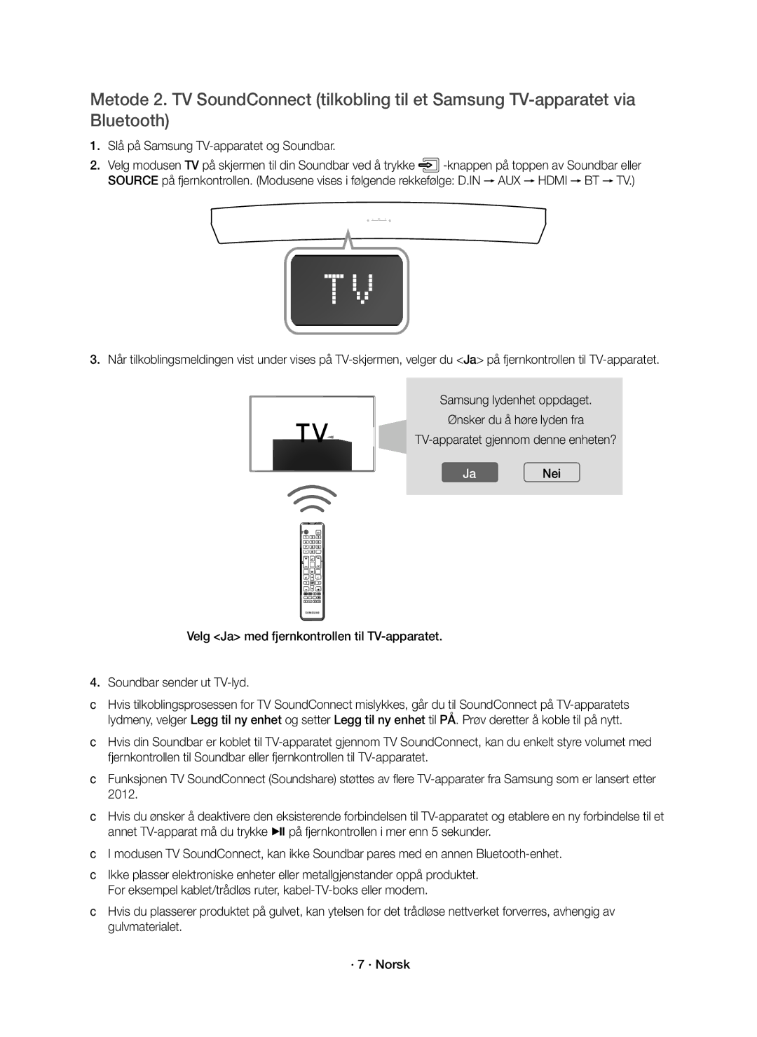 Samsung HW-J8510R/XE, HW-J8511R/XE manual Slå på Samsung TV-apparatet og Soundbar, JaNei 