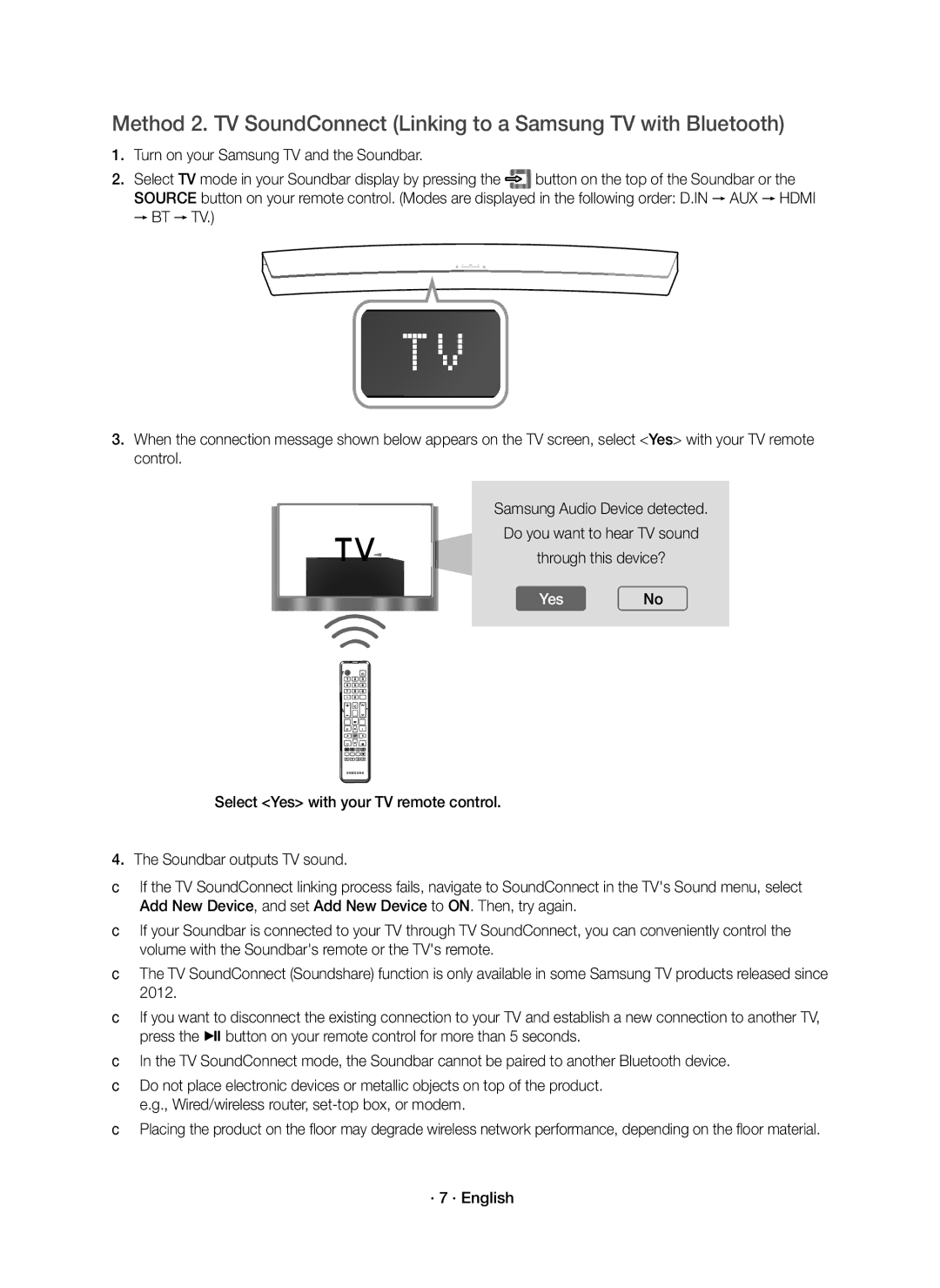 Samsung HW-J8510R/XE, HW-J8511R/XE manual YesNo, · 7 · English 