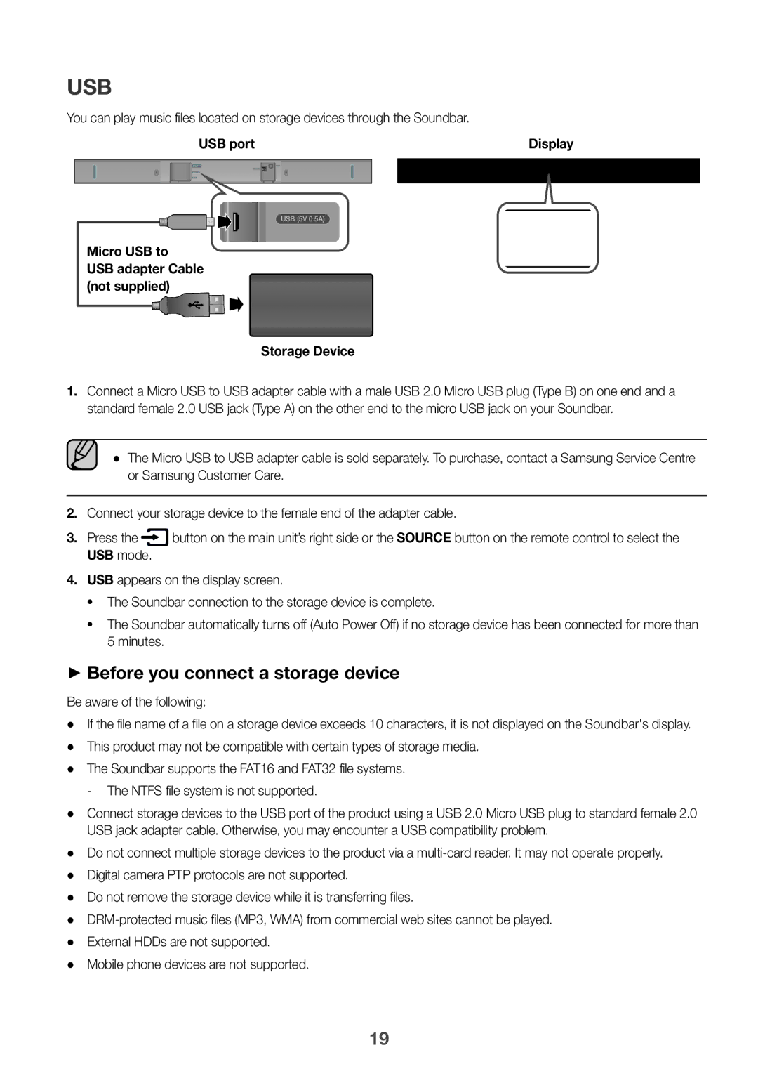 Samsung HW-K335/EN manual Usb, ++Before you connect a storage device, USB port, Micro USB to, Storage Device 