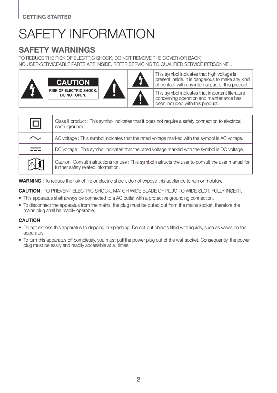 Samsung HW-K335/EN manual Safety Information, Safety Warnings 