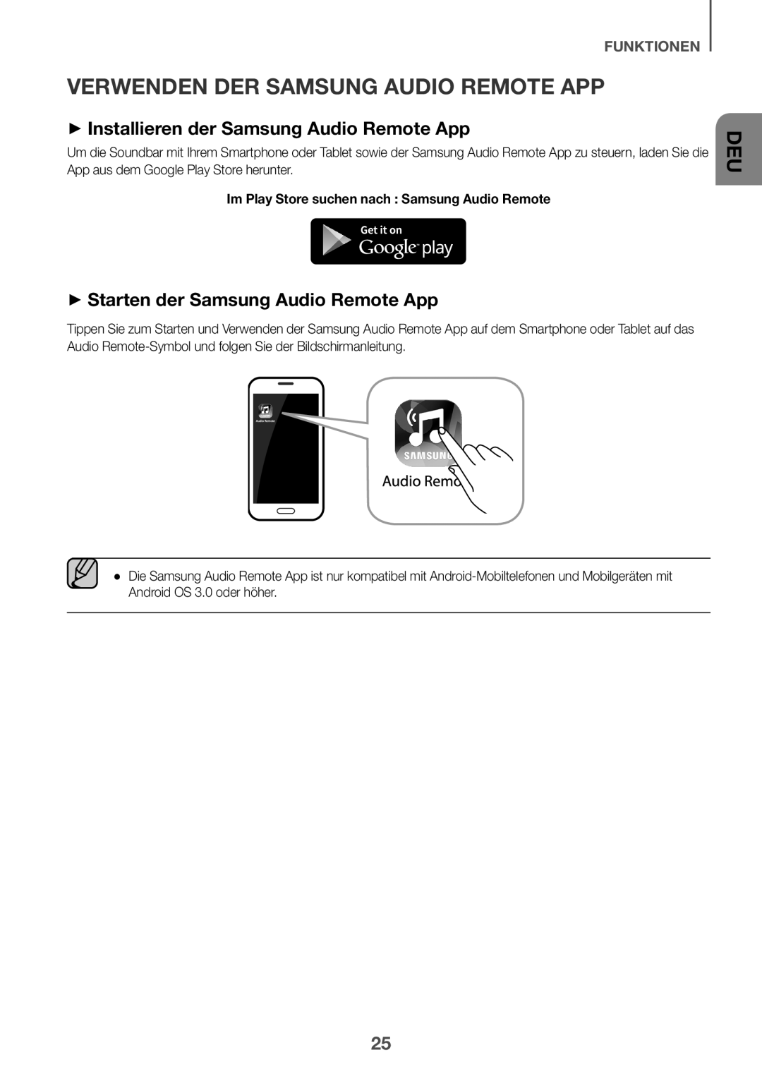 Samsung HW-K335/EN manual Verwenden DER Samsung Audio Remote APP, ++Installieren der Samsung Audio Remote App 