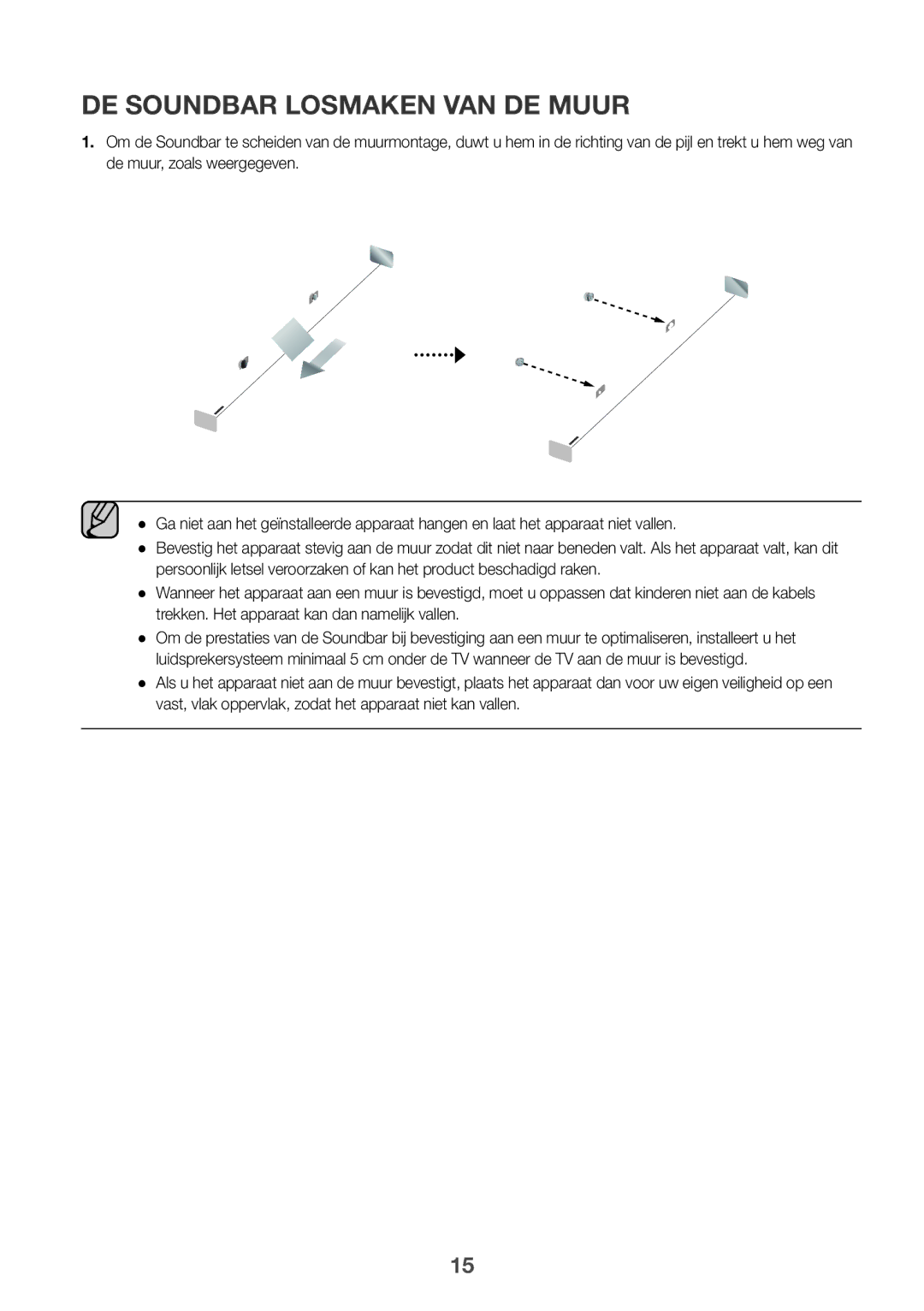 Samsung HW-K335/EN manual DE Soundbar Losmaken VAN DE Muur 