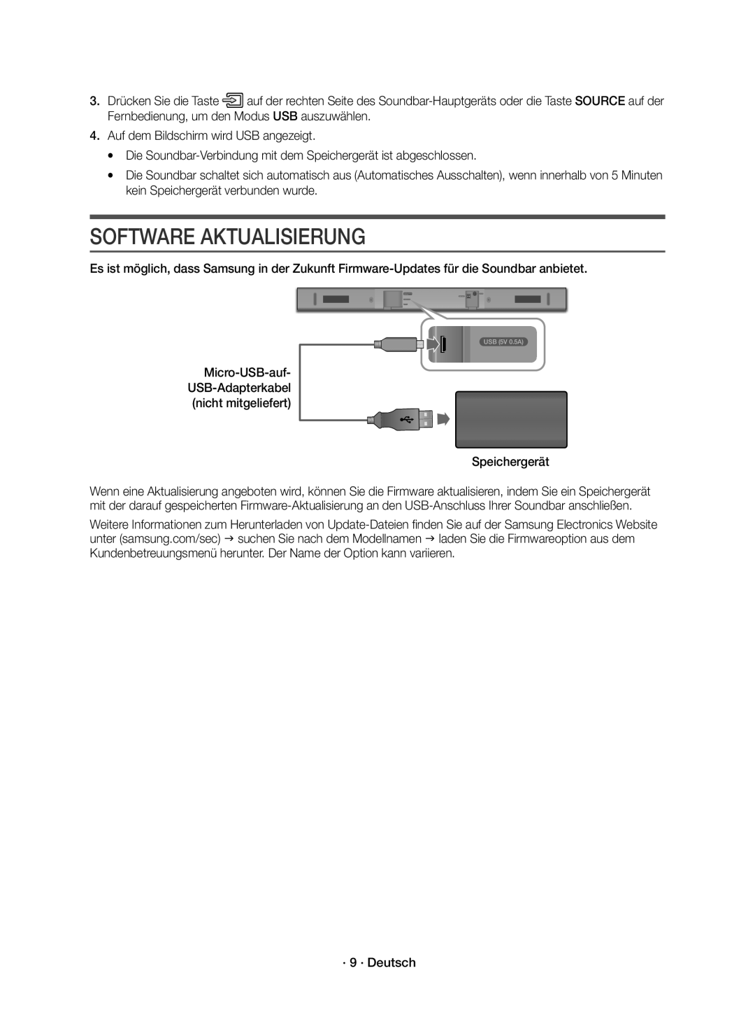 Samsung HW-K335/EN manual Software Aktualisierung, · 9 · Deutsch 