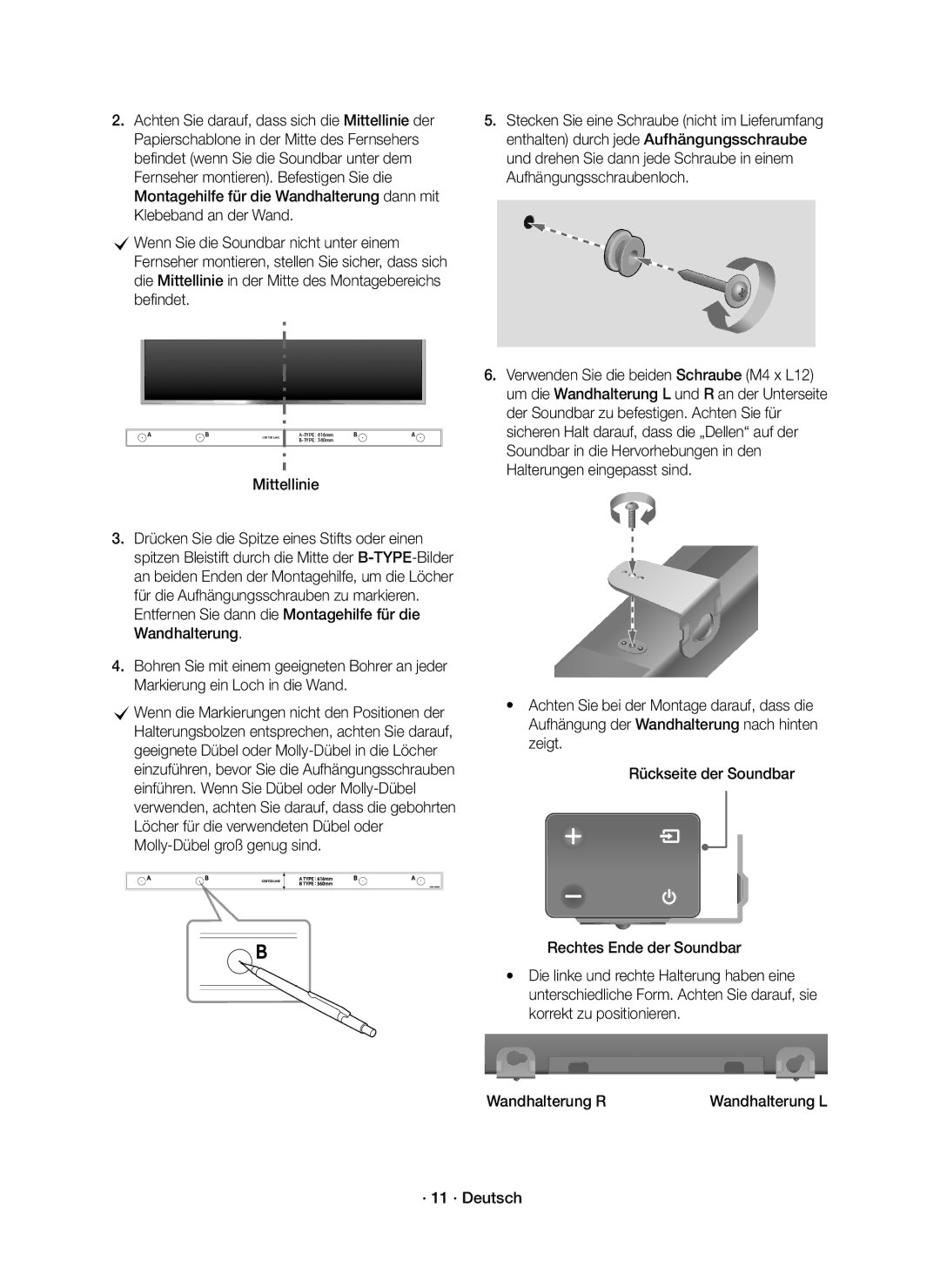 Samsung HW-K335/EN manual Mittellinie, · 11 · Deutsch 