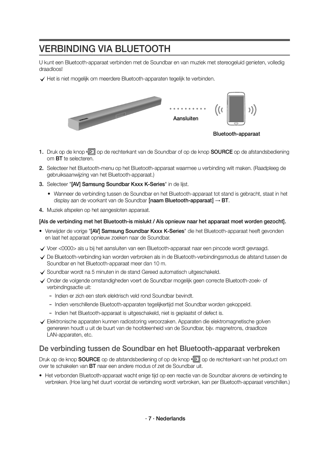 Samsung HW-K335/EN manual Verbinding VIA Bluetooth, · 7 · Nederlands 