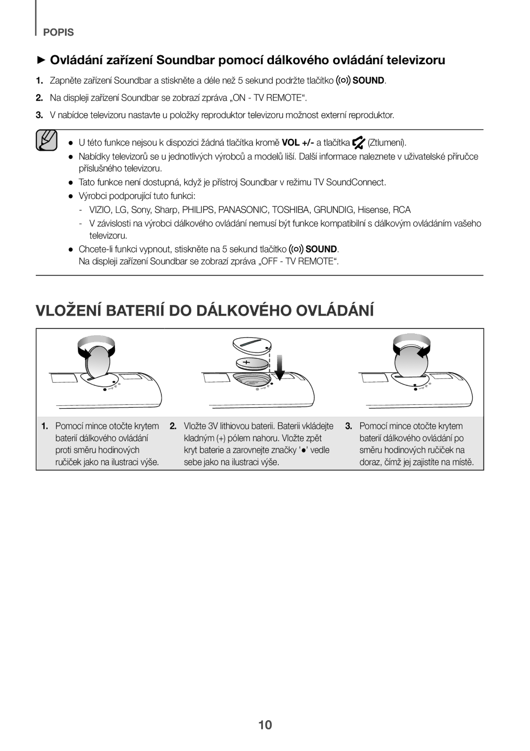 Samsung HW-K335/EN, HW-K335/ZG manual Vložení Baterií do Dálkového Ovládání, Ztlumení, Televizoru, Proti směru hodinových 