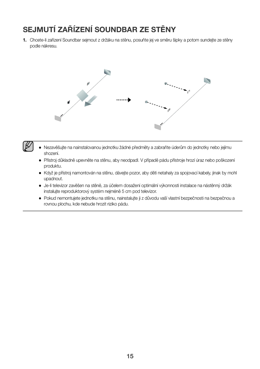 Samsung HW-K335/ZG, HW-K335/EN manual Sejmutí Zařízení Soundbar ZE Stěny 
