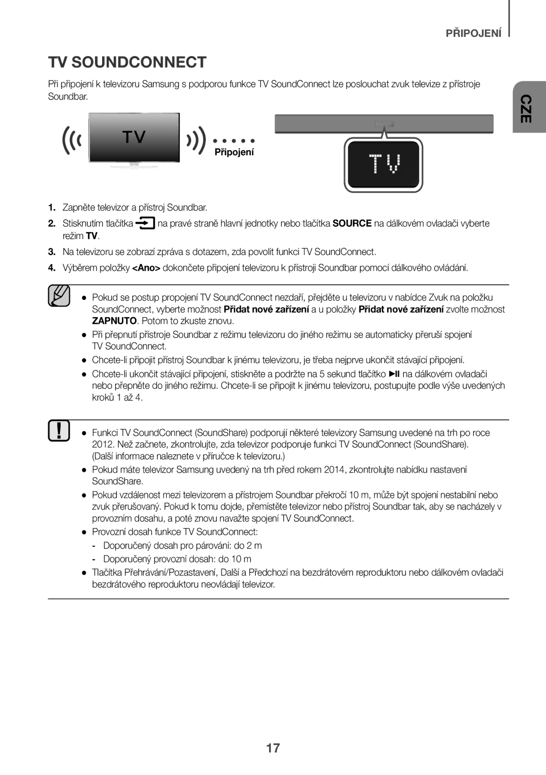 Samsung HW-K335/ZG, HW-K335/EN manual Připojení, Zapněte televizor a přístroj Soundbar Stisknutím tlačítka 