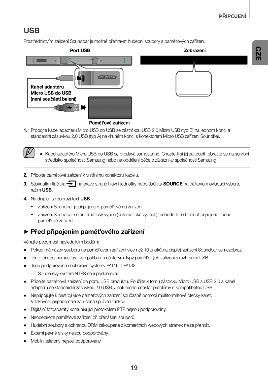 Samsung HW-K335/ZG, HW-K335/EN manual ++Před připojením paměťového zařízení 