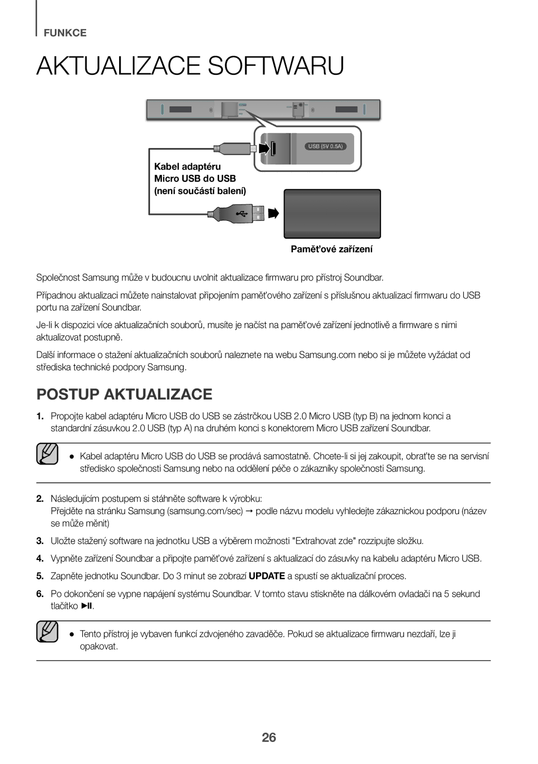 Samsung HW-K335/EN, HW-K335/ZG manual Aktualizace Softwaru, Postup Aktualizace 