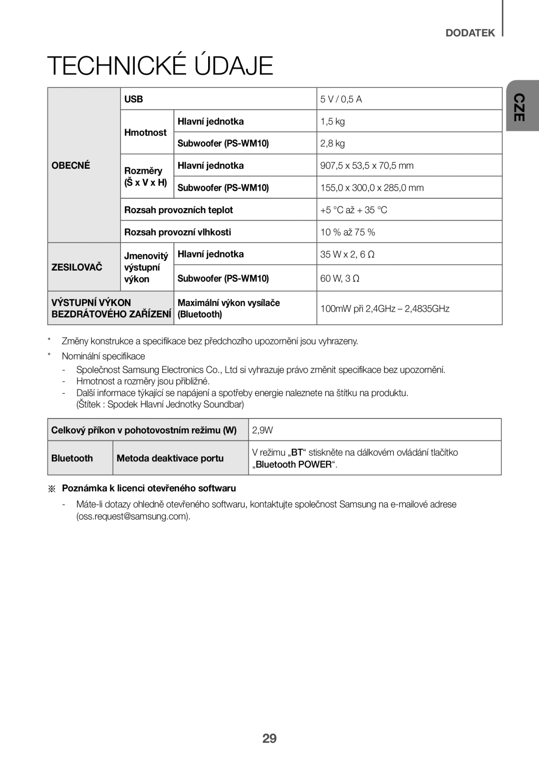 Samsung HW-K335/ZG, HW-K335/EN manual Technické Údaje, Obecné, Zesilovač, Výstupní Výkon 