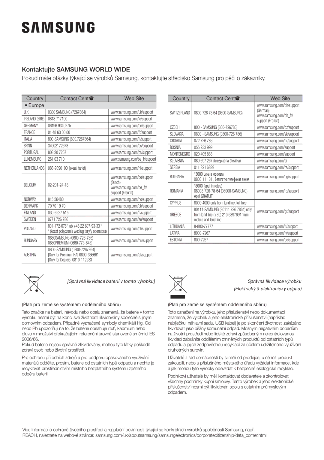 Samsung HW-K335/ZG, HW-K335/EN manual Platí pro země se systémem odděleného sběru 