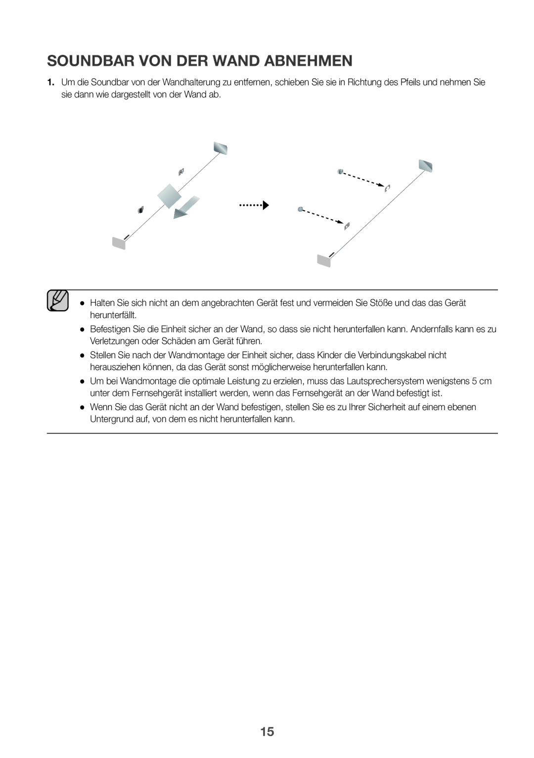 Samsung HW-K335/EN, HW-K335/ZG manual Soundbar VON DER Wand Abnehmen 