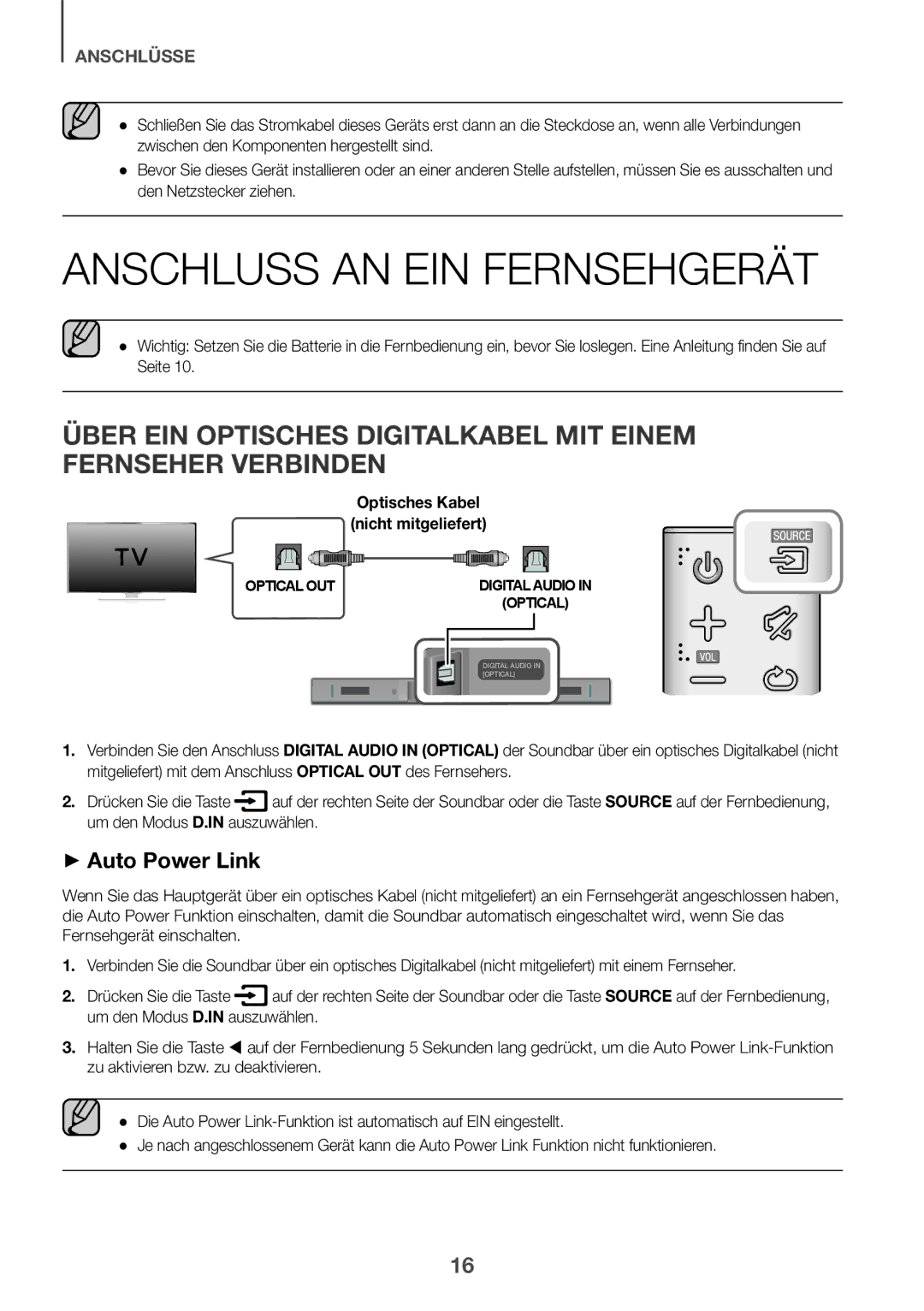 Samsung HW-K335/ZG, HW-K335/EN manual Anschluss AN EIN Fernsehgerät, Anschlüsse 