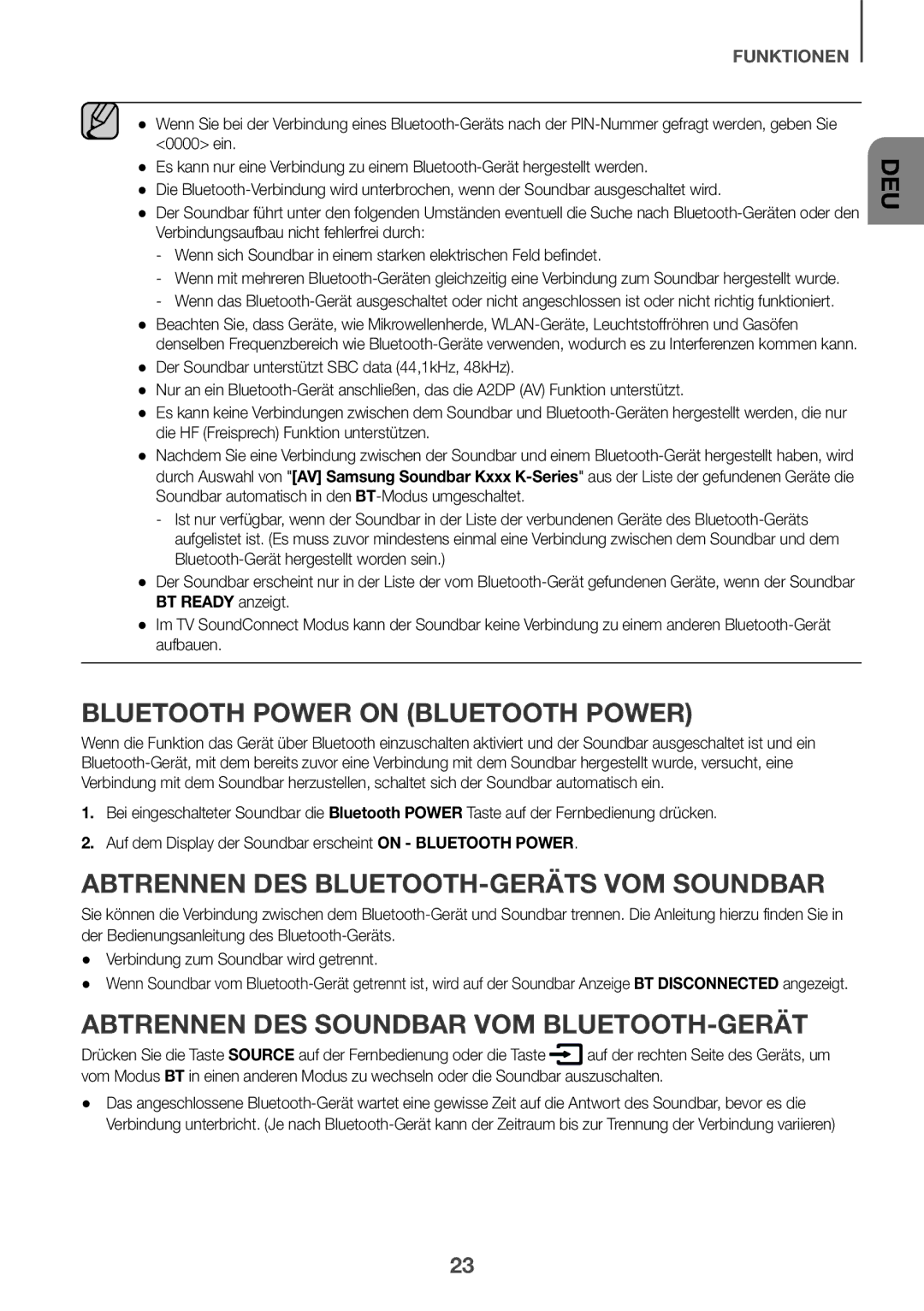 Samsung HW-K335/EN, HW-K335/ZG Abtrennen DES BLUETOOTH-GERÄTS VOM Soundbar, Abtrennen DES Soundbar VOM BLUETOOTH-GERÄT 