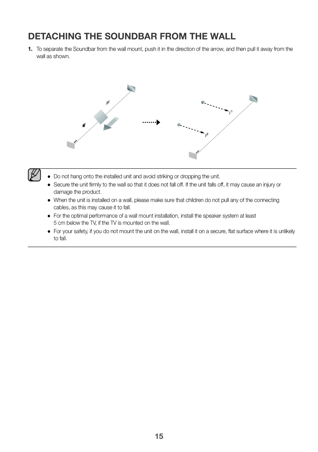 Samsung HW-K335/EN, HW-K335/ZG manual Detaching the Soundbar from the Wall 