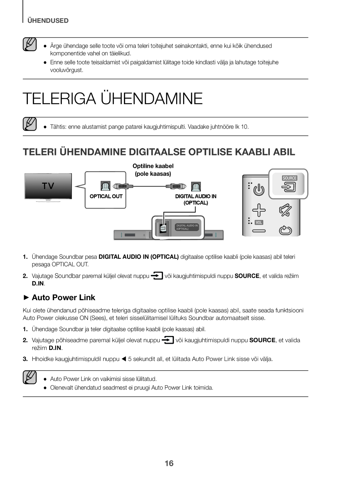 Samsung HW-K335/EN, HW-K335/ZG manual Teleriga Ühendamine, Teleri Ühendamine Digitaalse Optilise Kaabli Abil 