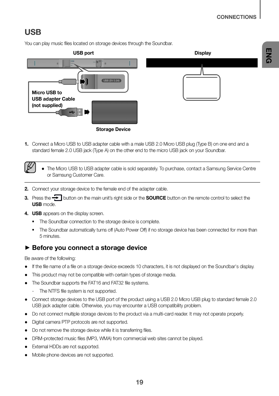 Samsung HW-K335/EN, HW-K335/ZG manual Usb, ++Before you connect a storage device, USB port, Micro USB to, Storage Device 