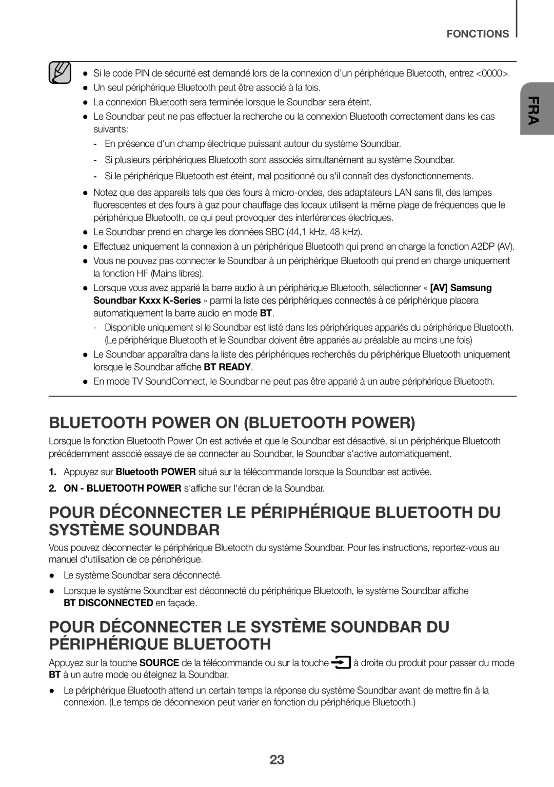 Samsung HW-K335/EN, HW-K335/ZG manual Le Soundbar prend en charge les données SBC 44,1 kHz, 48 kHz 