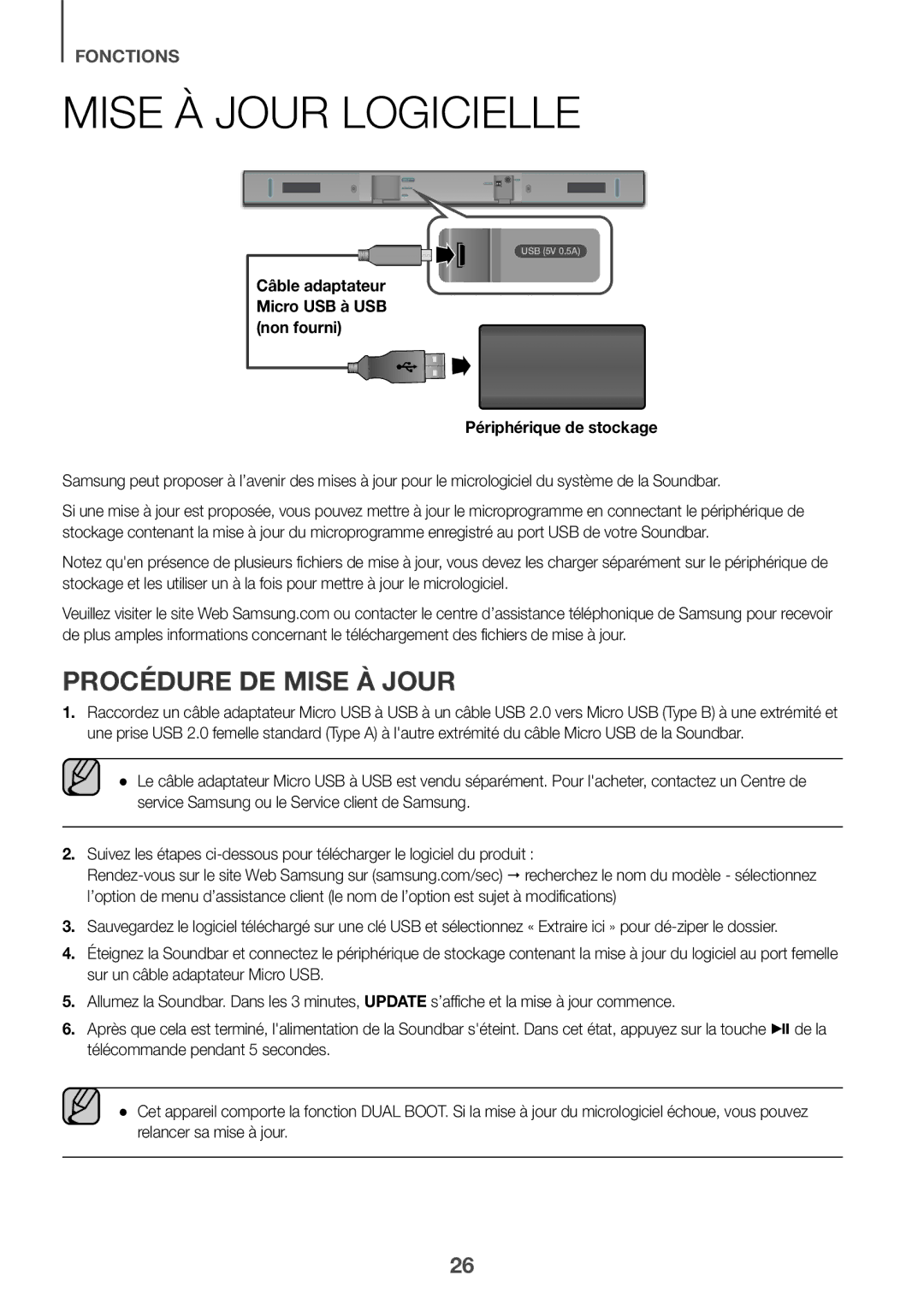 Samsung HW-K335/ZG, HW-K335/EN manual Mise À Jour Logicielle, Procédure DE Mise À Jour 