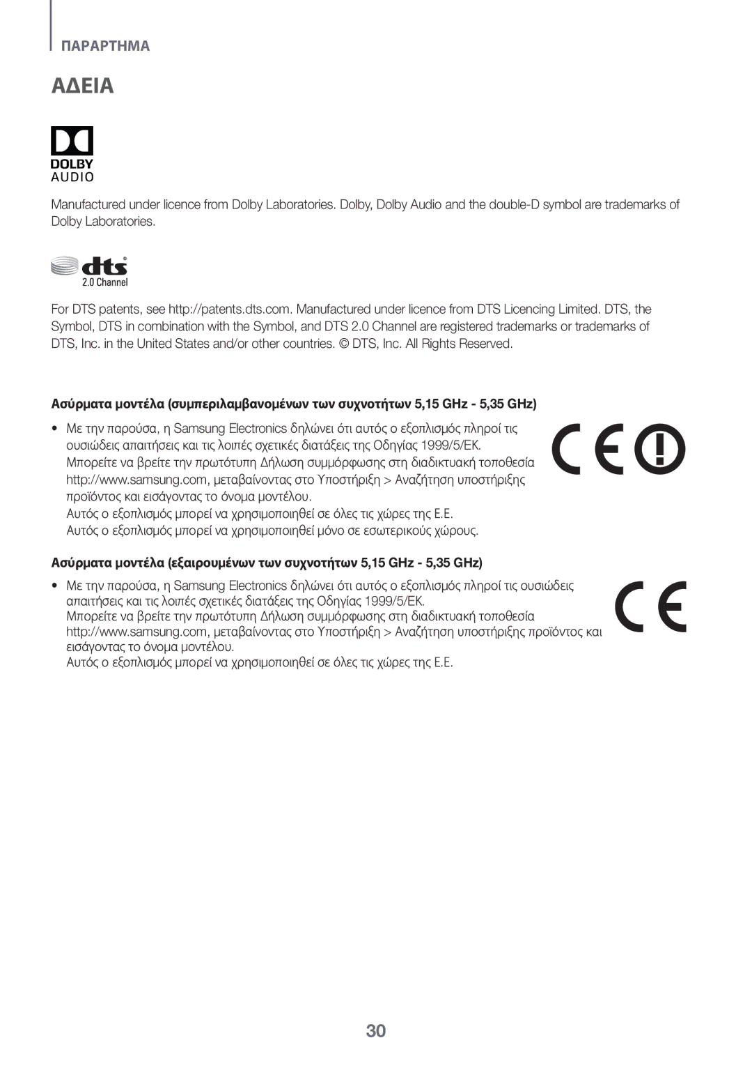 Samsung HW-K335/EN, HW-K335/ZG manual Αδεια 