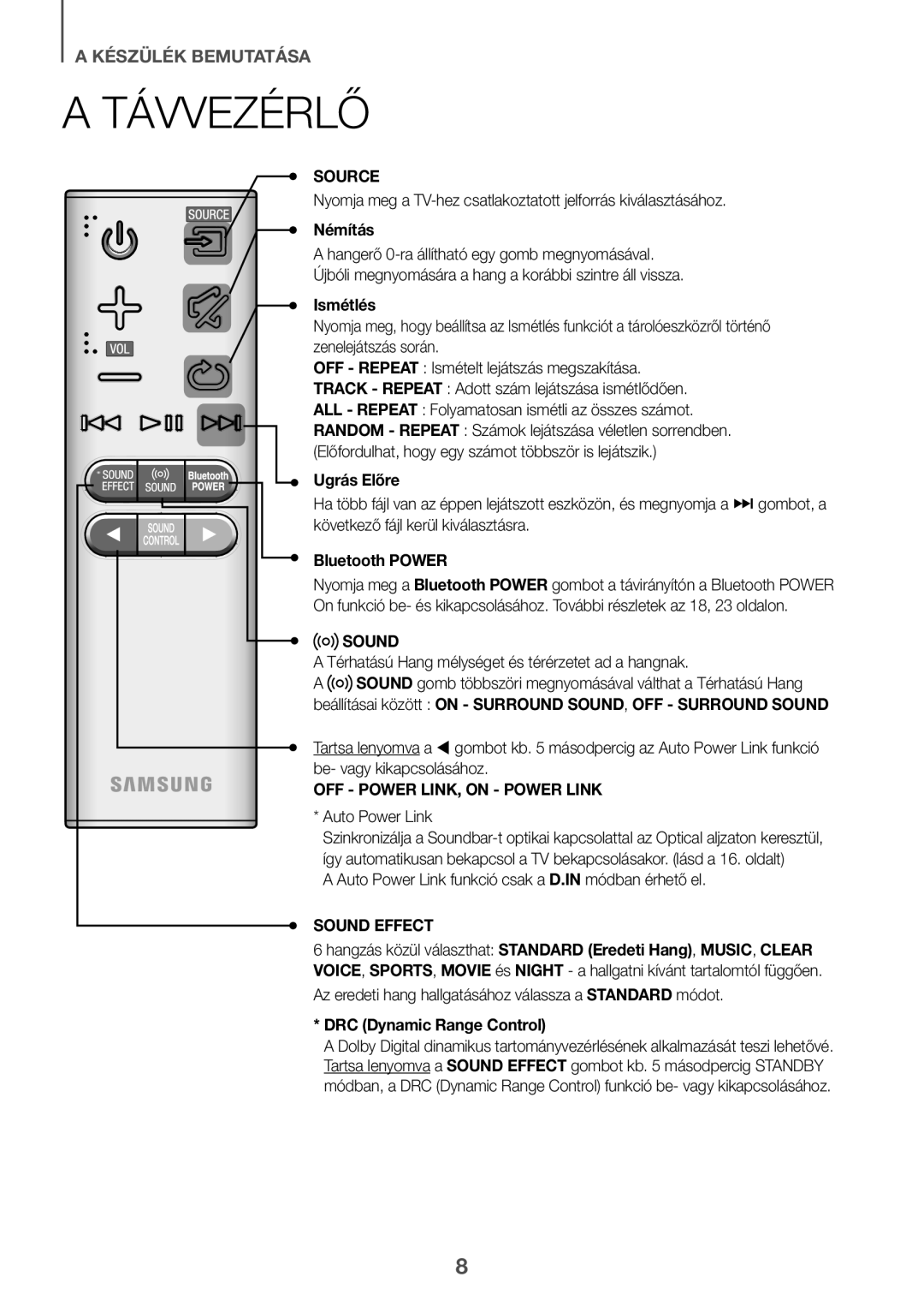 Samsung HW-K335/ZG, HW-K335/EN manual Távvezérlő, Némítás, Ismétlés, Ugrás Előre 