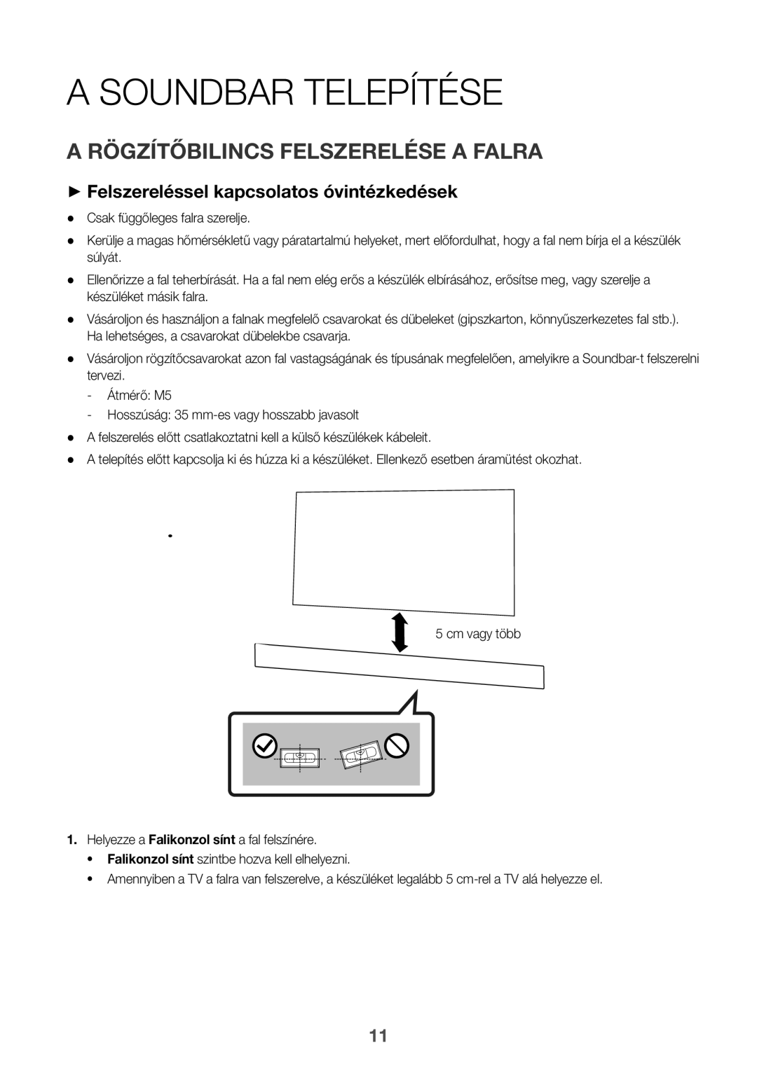 Samsung HW-K335/EN Soundbar Telepítése, Rögzítőbilincs Felszerelése a Falra, ++Felszereléssel kapcsolatos óvintézkedések 