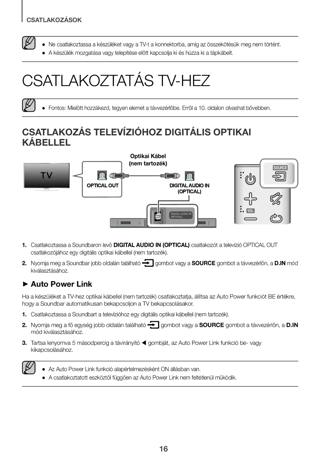 Samsung HW-K335/ZG, HW-K335/EN Csatlakoztatás TV-HEZ, Csatlakozás Televízióhoz Digitális Optikai Kábellel, Kiválasztásához 