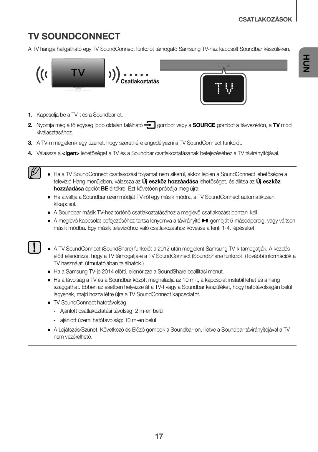 Samsung HW-K335/EN, HW-K335/ZG manual Csatlakoztatás, Kapcsolja be a TV-t és a Soundbar-et 