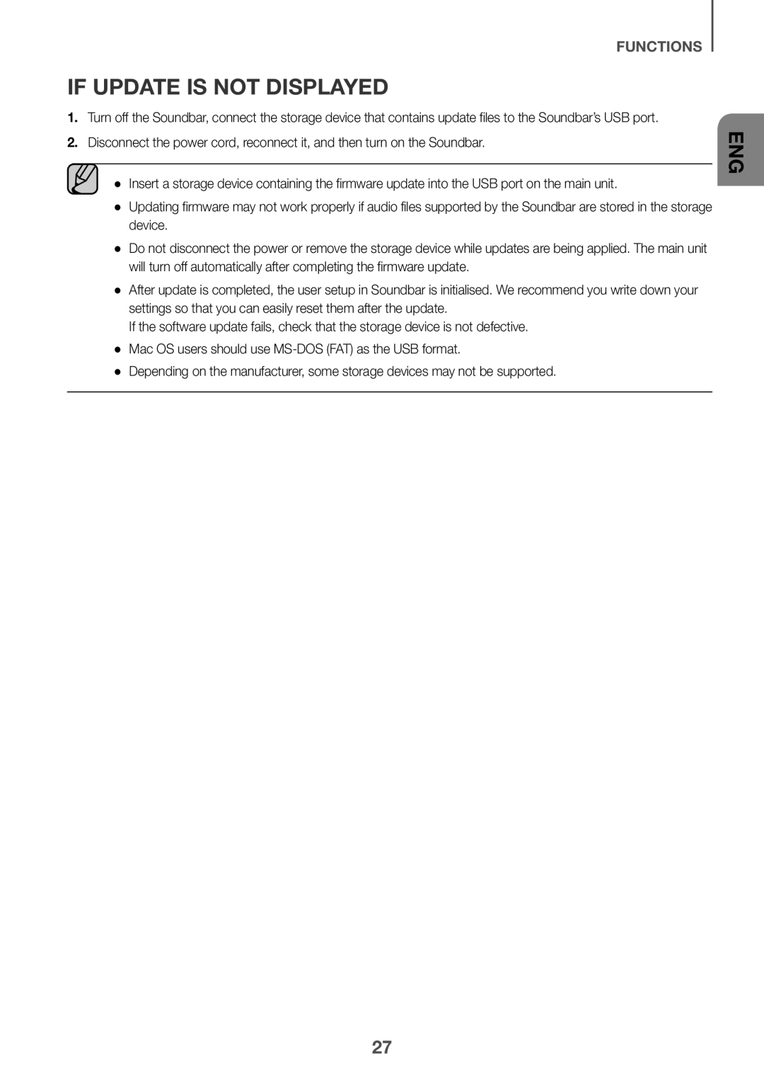 Samsung HW-K335/EN, HW-K335/ZG manual If Update is not Displayed 