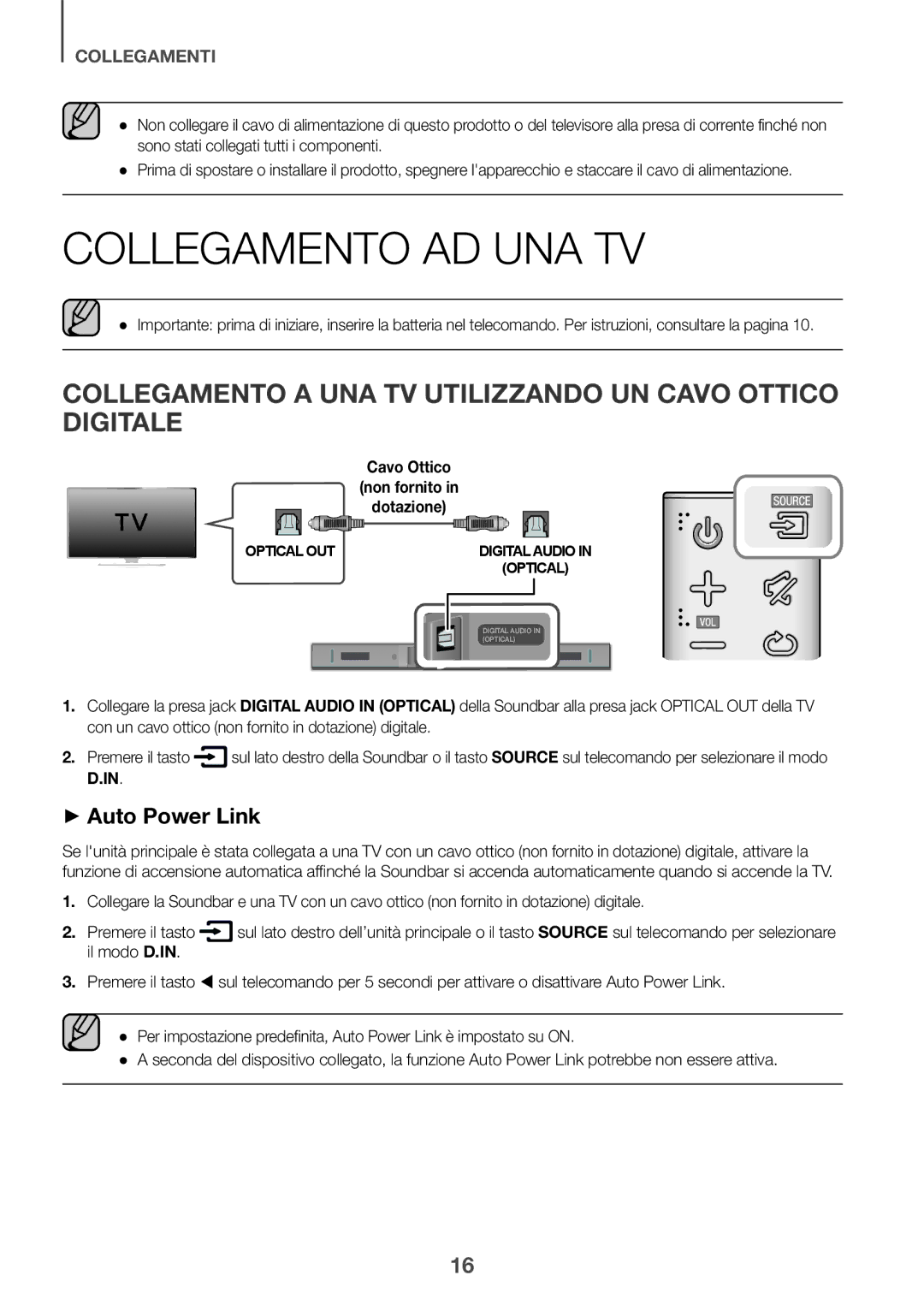 Samsung HW-K335/EN, HW-K335/ZG manual Collegamento AD UNA TV, Collegamento a UNA TV Utilizzando UN Cavo Ottico Digitale 