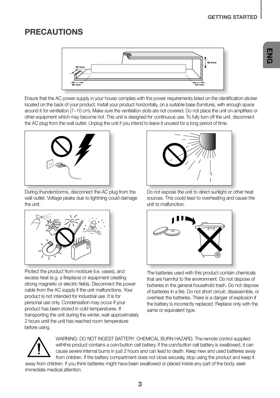 Samsung HW-K335/EN, HW-K335/ZG manual Precautions, Eng 