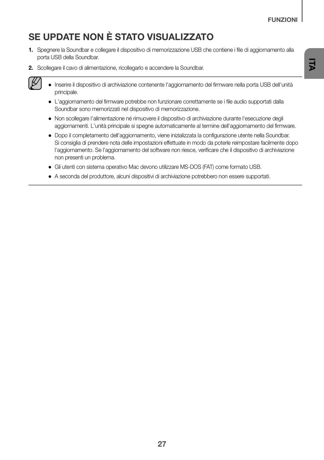 Samsung HW-K335/ZG, HW-K335/EN manual SE Update NON È Stato Visualizzato 