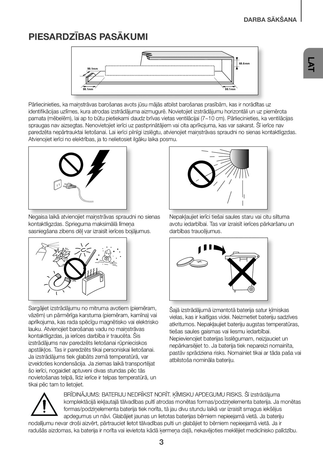 Samsung HW-K335/EN, HW-K335/ZG manual Piesardzības Pasākumi 