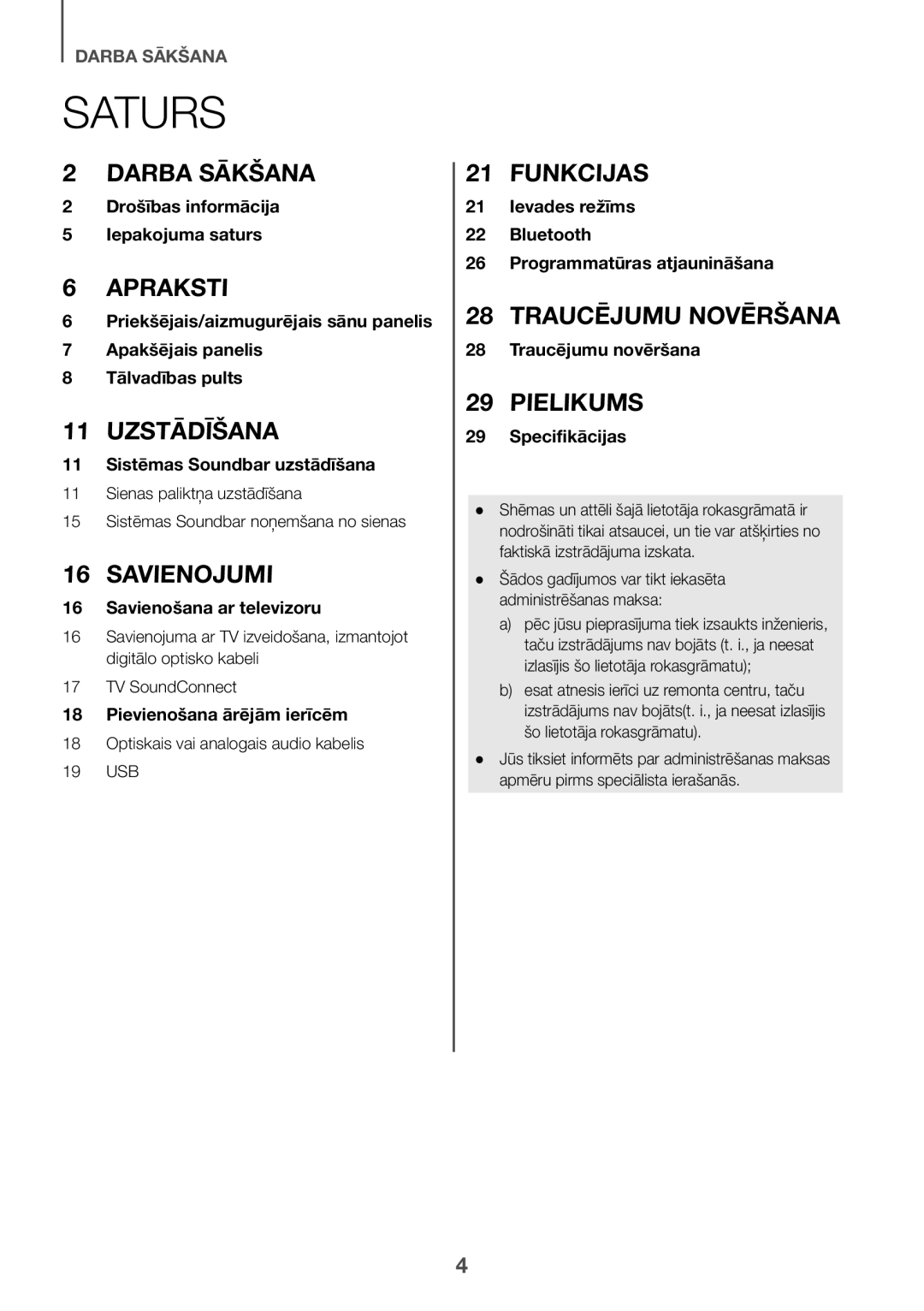 Samsung HW-K335/ZG, HW-K335/EN manual Saturs, Optiskais vai analogais audio kabelis 19 USB 