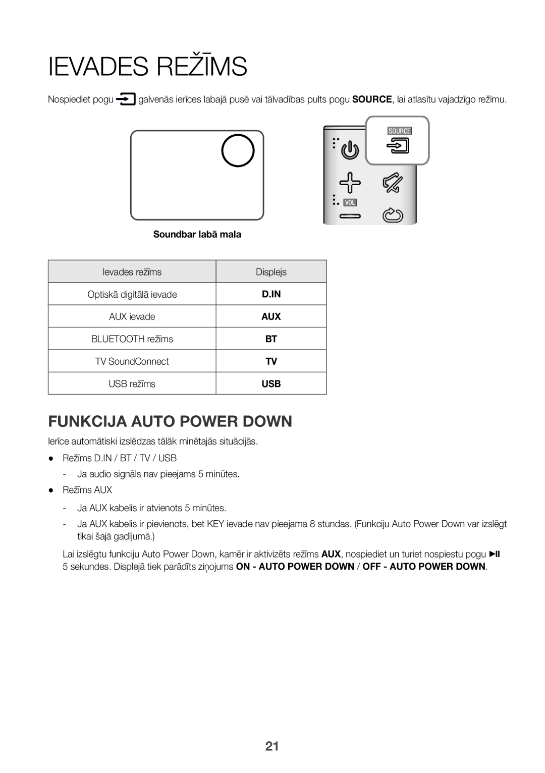 Samsung HW-K335/EN, HW-K335/ZG manual Ievades Režīms, Ievades režīms Displejs 