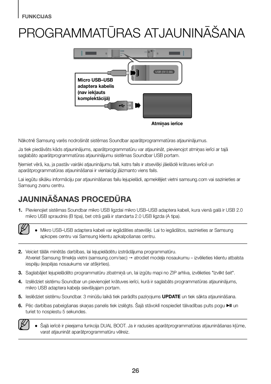 Samsung HW-K335/ZG, HW-K335/EN manual Programmatūras Atjaunināšana, Jaunināšanas Procedūra 