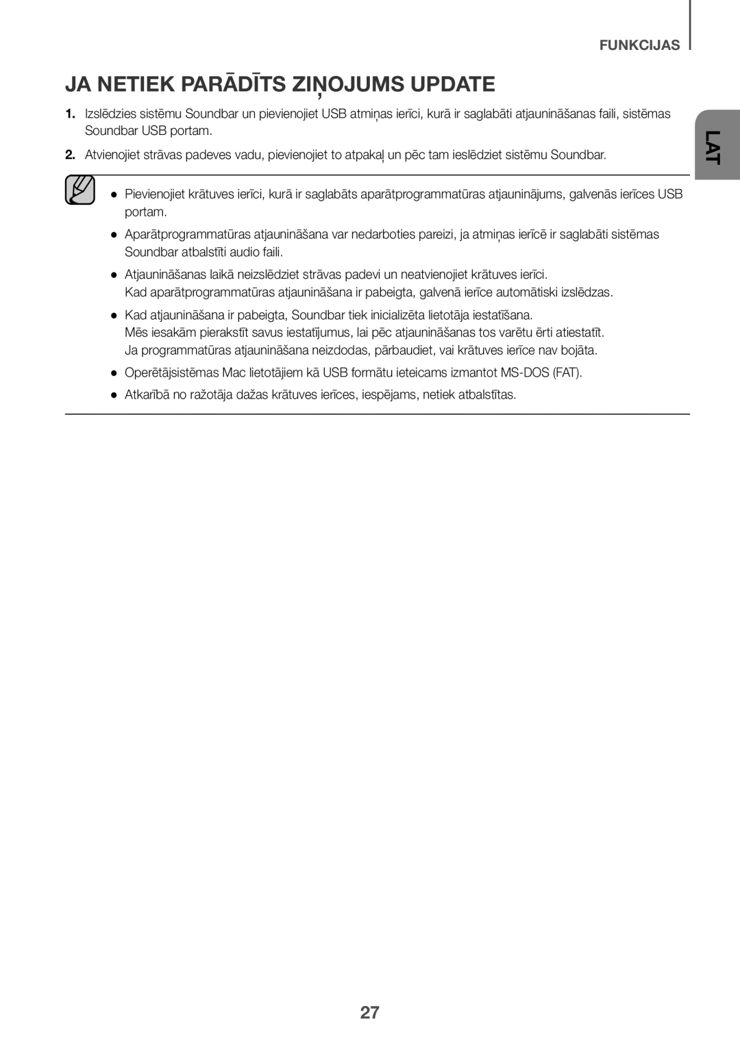 Samsung HW-K335/EN, HW-K335/ZG manual JA Netiek Parādīts Ziņojums Update 