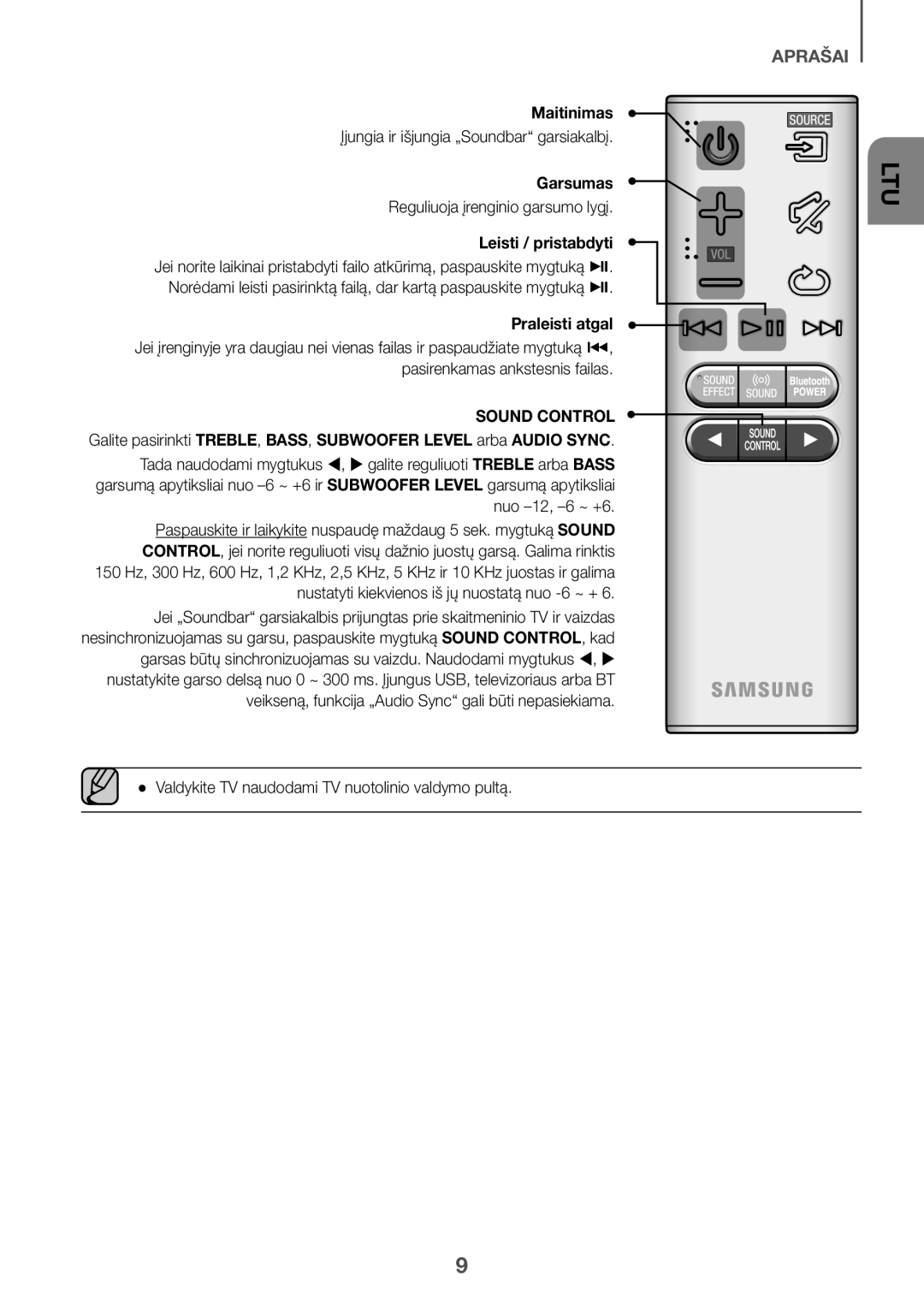 Samsung HW-K335/ZG, HW-K335/EN manual Garsumas, Reguliuoja įrenginio garsumo lygį, Leisti / pristabdyti, Praleisti atgal 