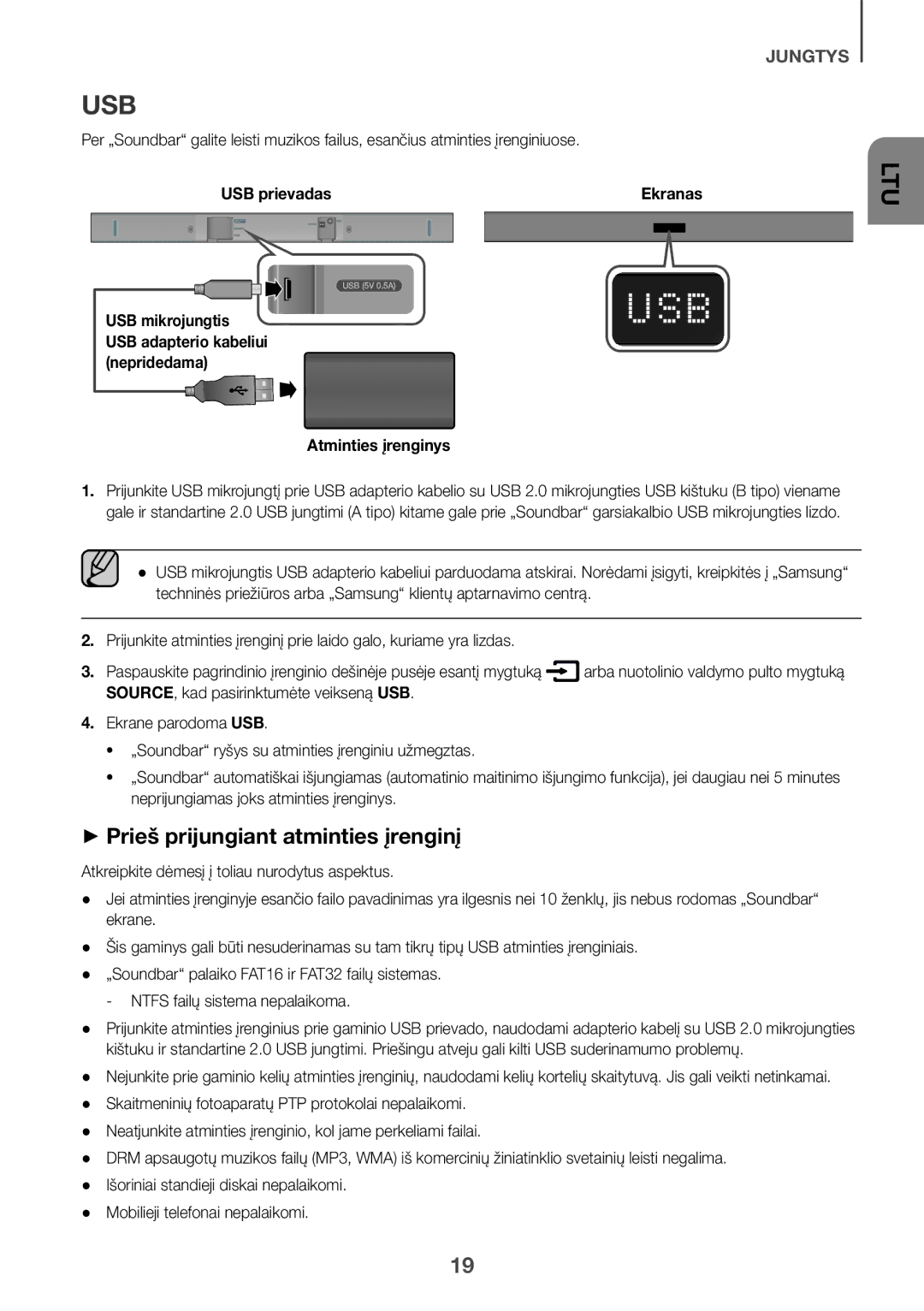 Samsung HW-K335/ZG, HW-K335/EN manual ++Prieš prijungiant atminties įrenginį 