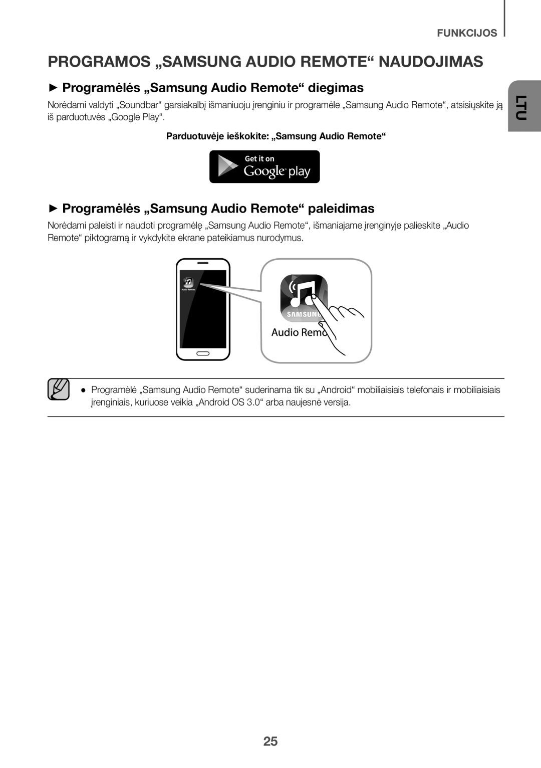 Samsung HW-K335/ZG, HW-K335/EN Programos „SAMSUNG Audio Remote Naudojimas, ++Programėlės „Samsung Audio Remote diegimas 