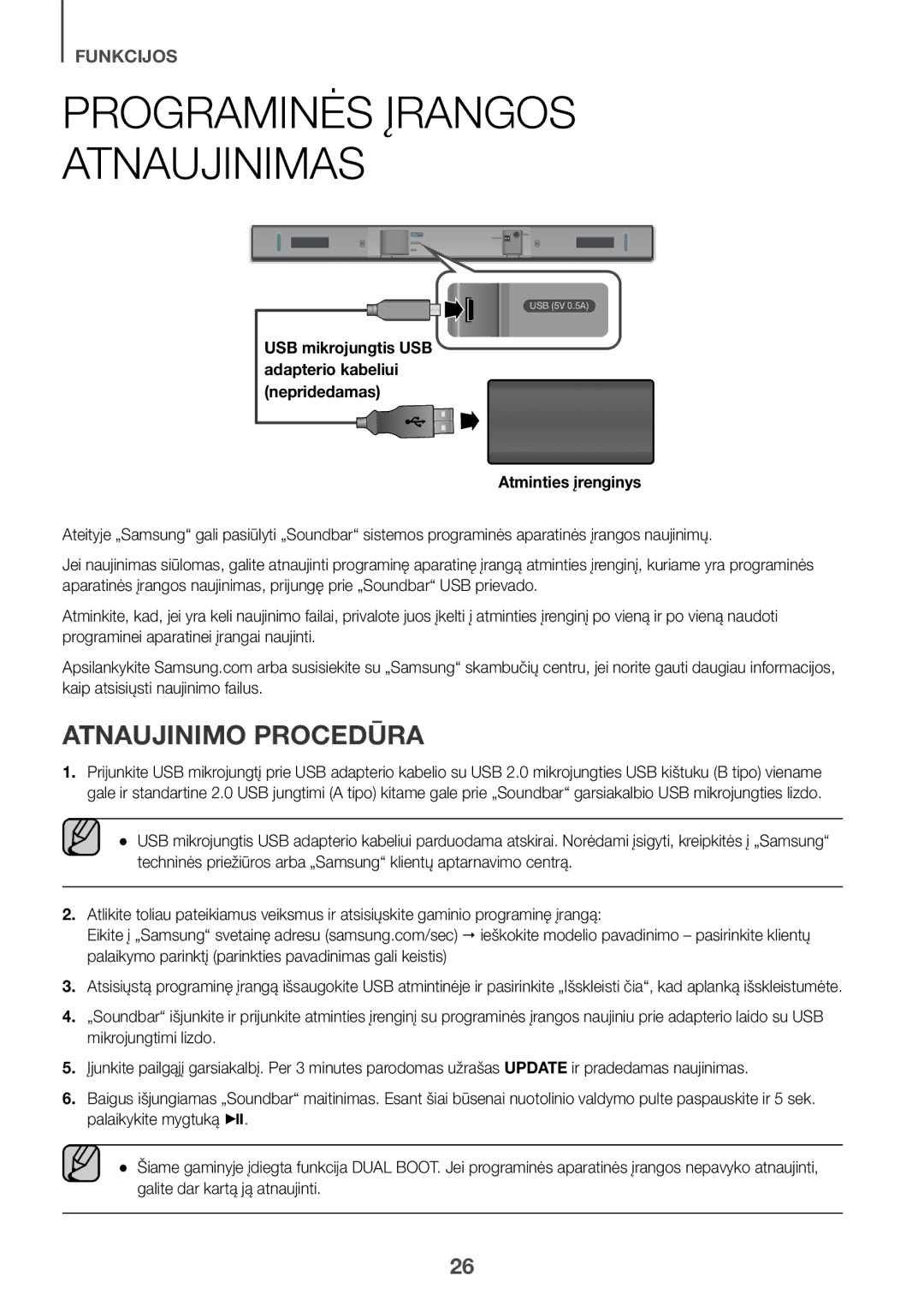 Samsung HW-K335/EN, HW-K335/ZG manual Programinės Įrangos Atnaujinimas, Atnaujinimo Procedūra 